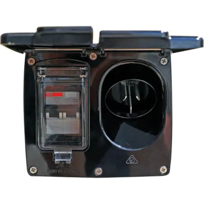 CMS-RCBO-inLET-BK 15A AC Power External inlet and 16A RCD IP44 Black CMS 230Vac Plug N Play