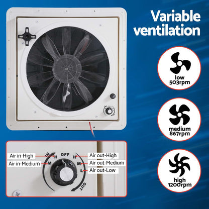 Caravan Roof Hatch 12V Fan Reversible Air