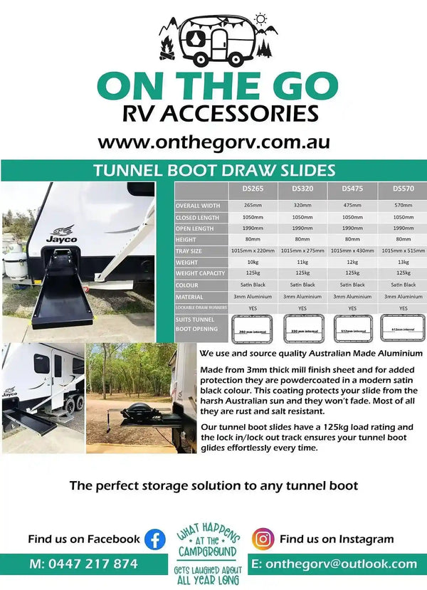 265mm wide Tunnel Boot Draw Slide x 1000mm - Everything Caravans