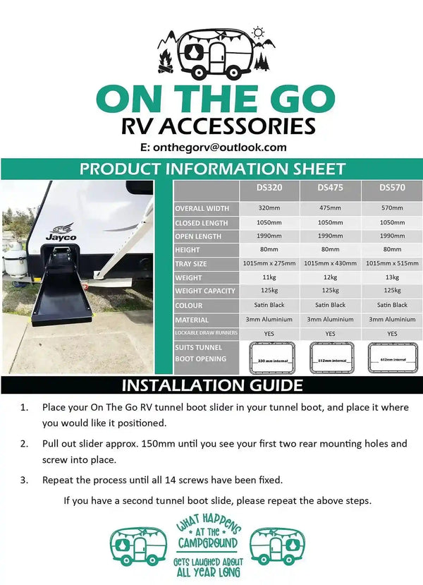 320mm wide Tunnel Boot Slide x 1000mm Long - Everything Caravans