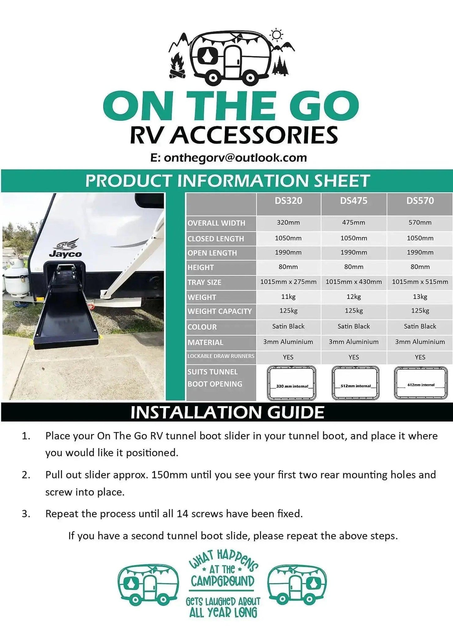 475mm wide Tunnel Boot Draw Slide x 1000mm - Everything Caravans