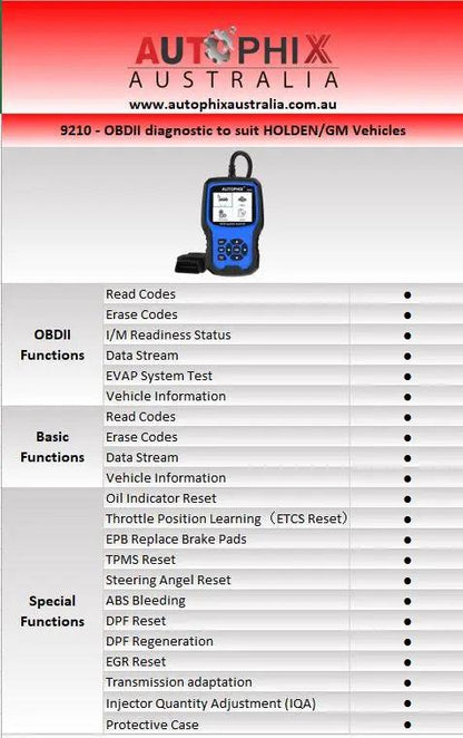Autophix 9210 GM+OBD2 Suitable for Holden Professional Scanner - Everything Caravans