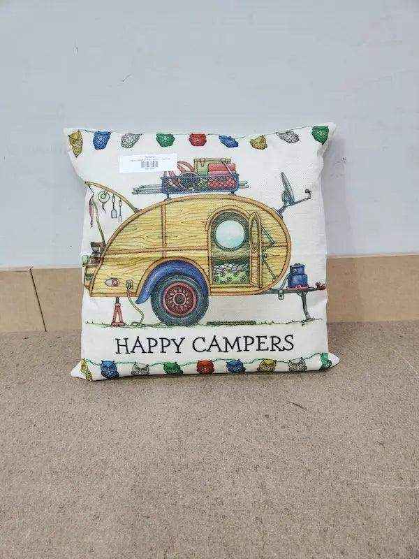 Happy Campers Pillow Cushion - Teardrop - Everything Caravans