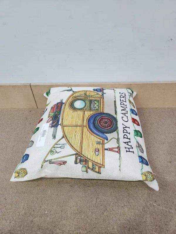 Happy Campers Pillow Cushion - Teardrop - Everything Caravans