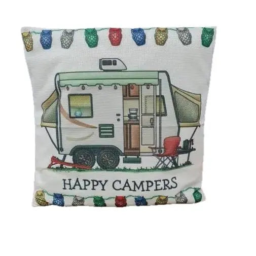 Happy camper throw pillow top