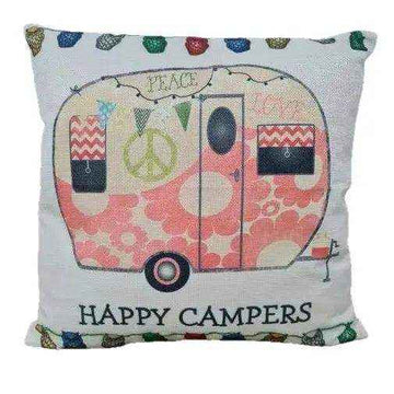 Happy Campers Pillow Cushion - Caravan Style A - Everything Caravans