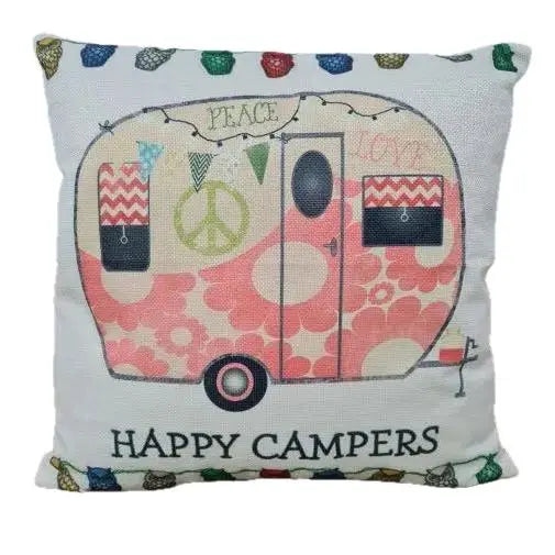 Happy Campers Pillow Cushion  - Caravan Style A AUSSIEVAN