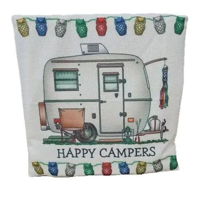 Happy Campers Pillow Cushion - Caravan Style B - Everything Caravans