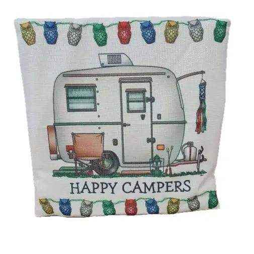 Happy Campers Pillow Cushion - Caravan Style B - Everything Caravans