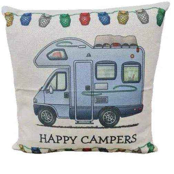 Happy Campers Pillow Cushion - Motor Home Blue - Everything Caravans