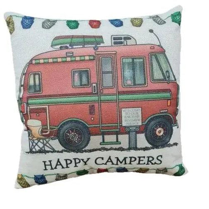 Happy Campers Pillow Cushion - Motor Homer - Everything Caravans