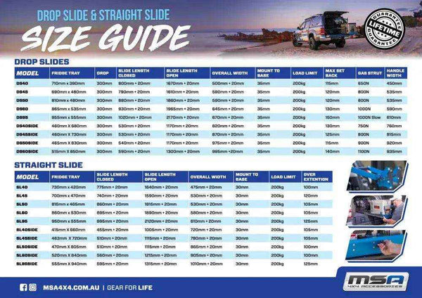 MSA 4X4 DS60 Drop Slide with Table 30006 - Everything Caravans