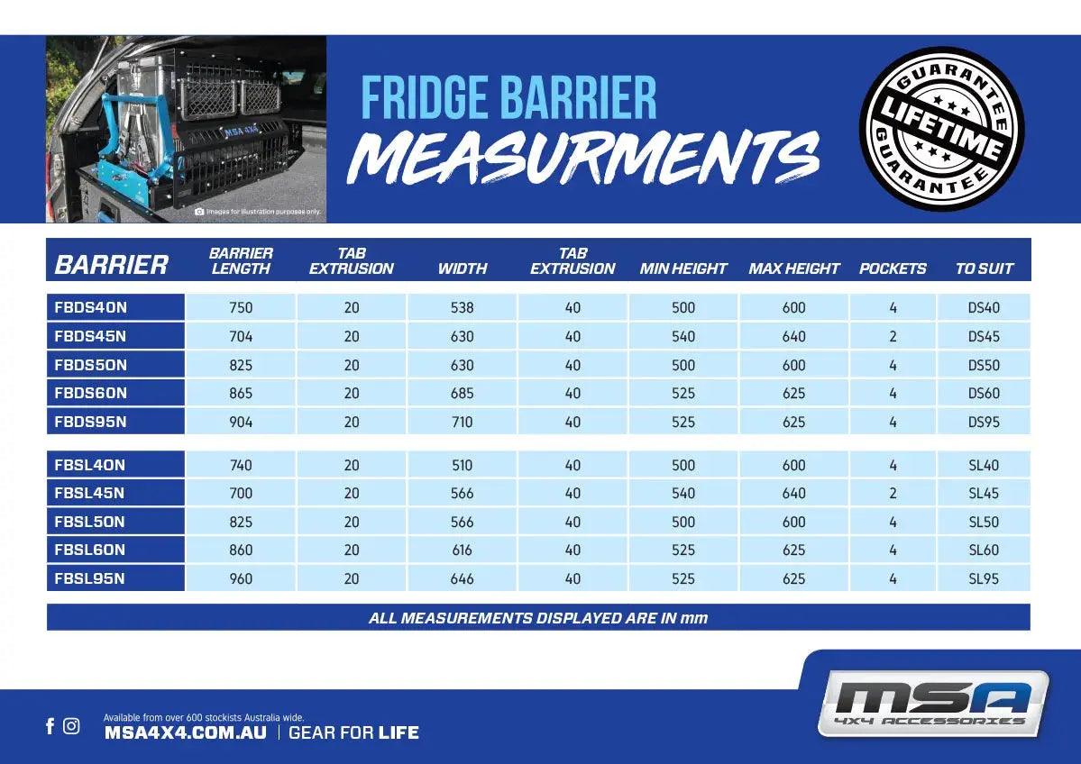 MSA 4X4 Fridge Barrier - Fits SL50 Straight Slide - Everything Caravans