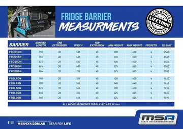 MSA 4X4 Fridge Barrier - Fits SL50 Straight Slide - Everything Caravans