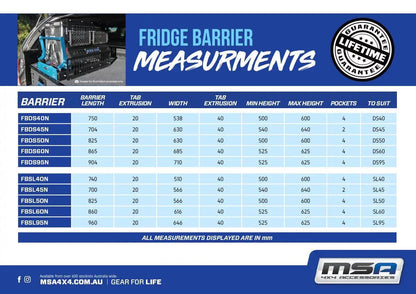 MSA 4X4 Fridge Barrier - Fits SL50 Straight Slide - Everything Caravans
