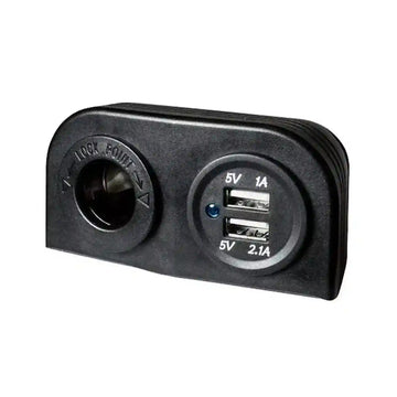 Twin Cigar Socket External Mount with 12v Cigarette Outlet and 3.1A USB Outlet - Everything Caravans