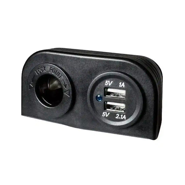 Twin Cigar Socket External Mount with 12v Cigarette Outlet and 3.1A USB Outlet - Everything Caravans