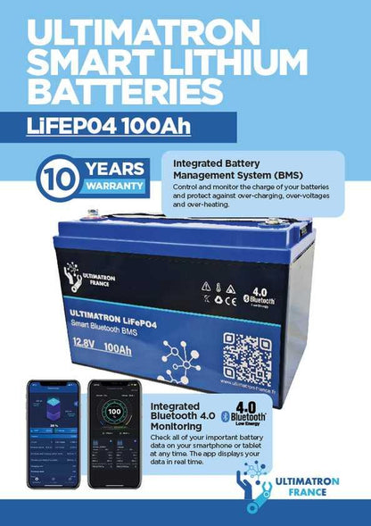 Ultimatron LIFEPO4 Smart Bluetooth Bms 12.8V 100Ah Battery - Everything Caravans