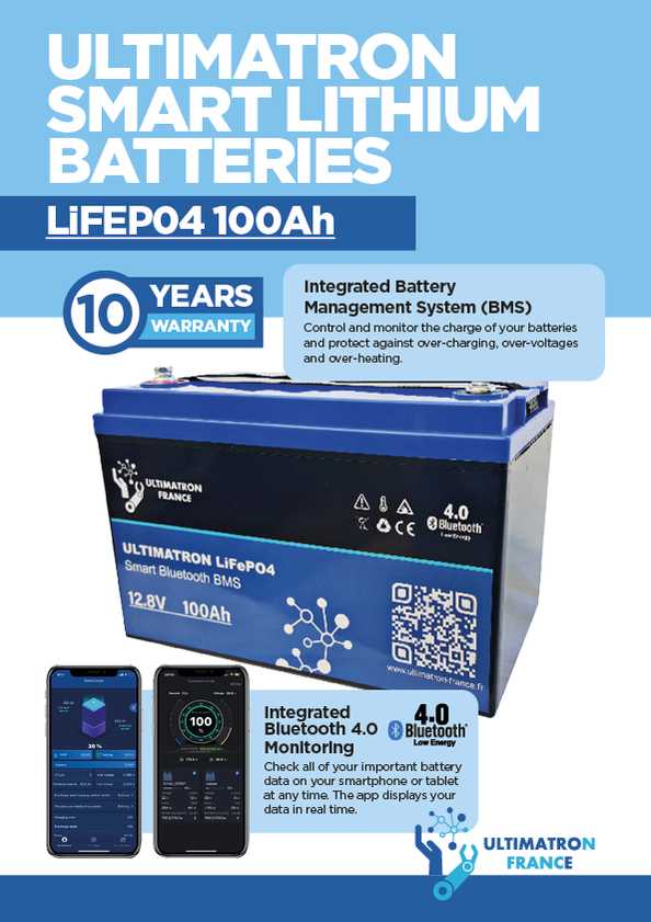 Ultimatron Batterie Lithium 12.8V 100Ah LiFePO4 Smart BMS Avec