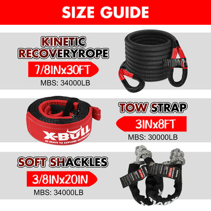 Recovery Kit with Winch Kinetic Recovery Rope 12000LBS Electric Winch