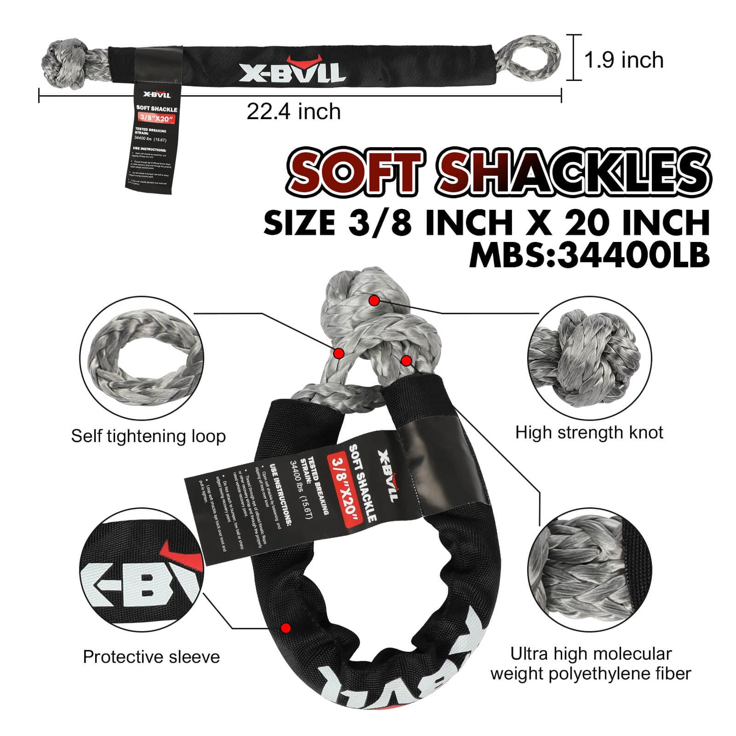 Recovery Kit with Winch Kinetic Recovery Rope 12000LBS Electric Winch