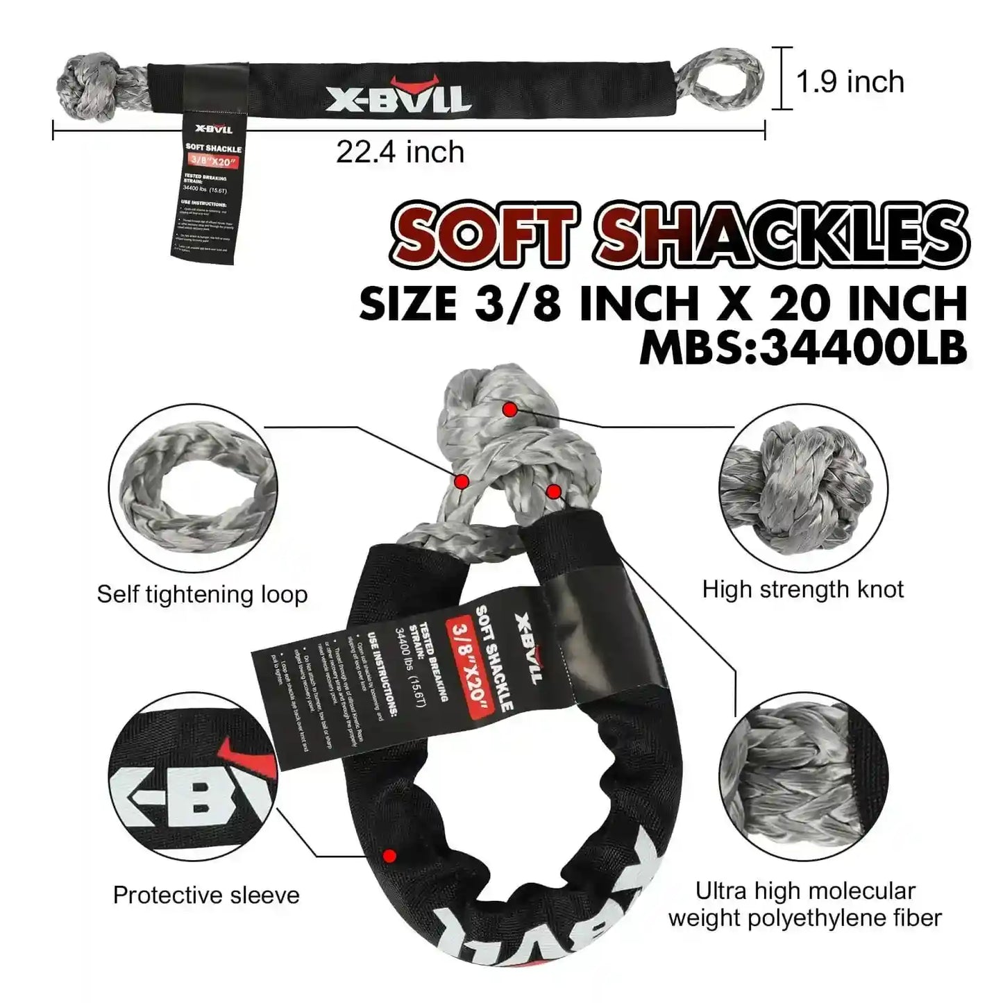 Recovery Kit with Winch Kinetic Recovery Rope 12000LBS Electric Winch