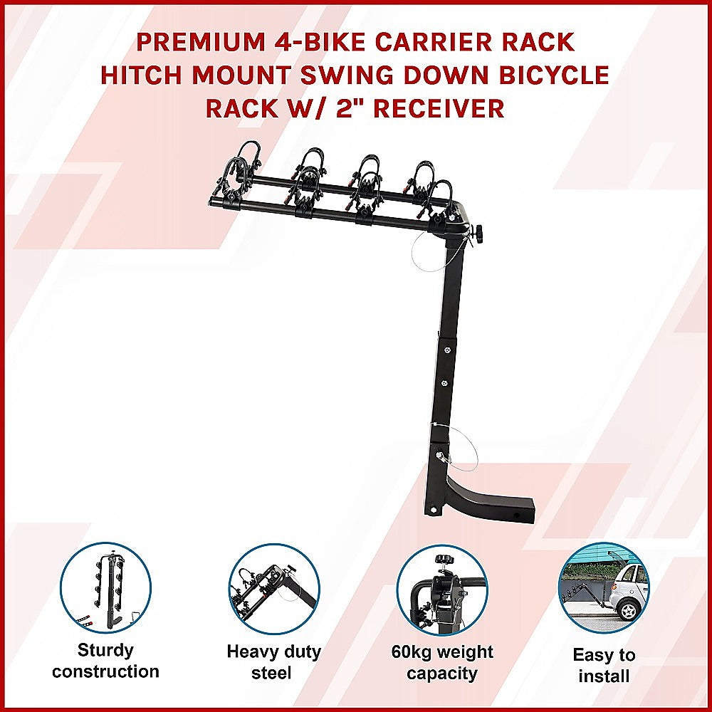 4-Bike Carrier Reciever Hitch Mount Swing Down