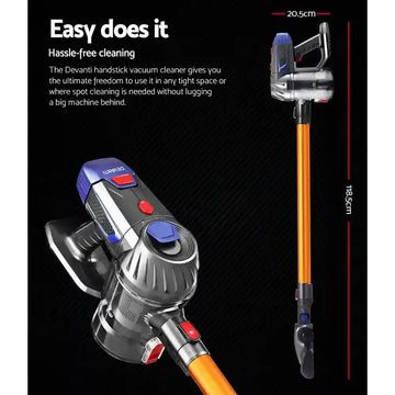 Devanti Handheld Vacuum Cleaner Cordless Stick Handstick Car Vac Bagless 2-Speed Led Headlight Gold