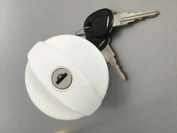 White Lockable Water Filler Complete with Cap and Keys for RV and Caravans - Everything Caravans