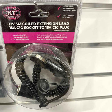 Coiled 3M x 20Awg Extension Socket with Plug 15A 12v