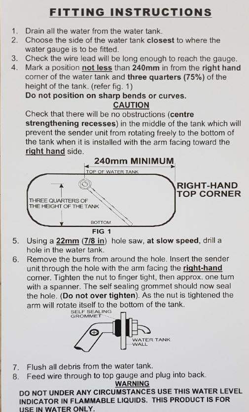 RV Electronics Water Tank 2.5 Meter Lead and Sender Probe