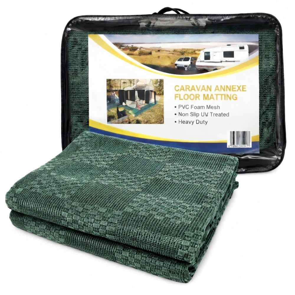 Caravan Annex Mat and Pegs 2.5M x 3.0M Foam Mesh Breathable and Anti Slip Green - Free Peg Set