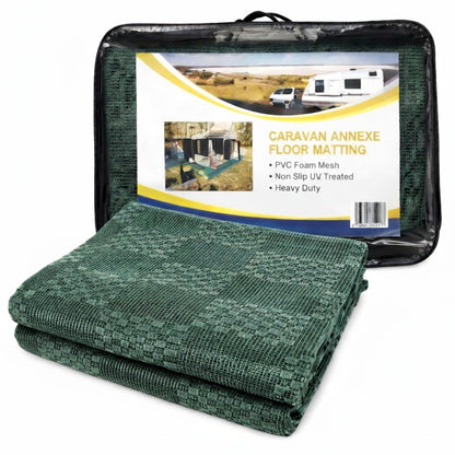 Caravan Annex Mat and Pegs 2.5M x 3.0M Foam Mesh Breathable and Anti Slip Green - Free Peg Set