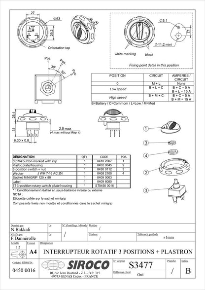 Autoterm Rotary Switch 3 Position