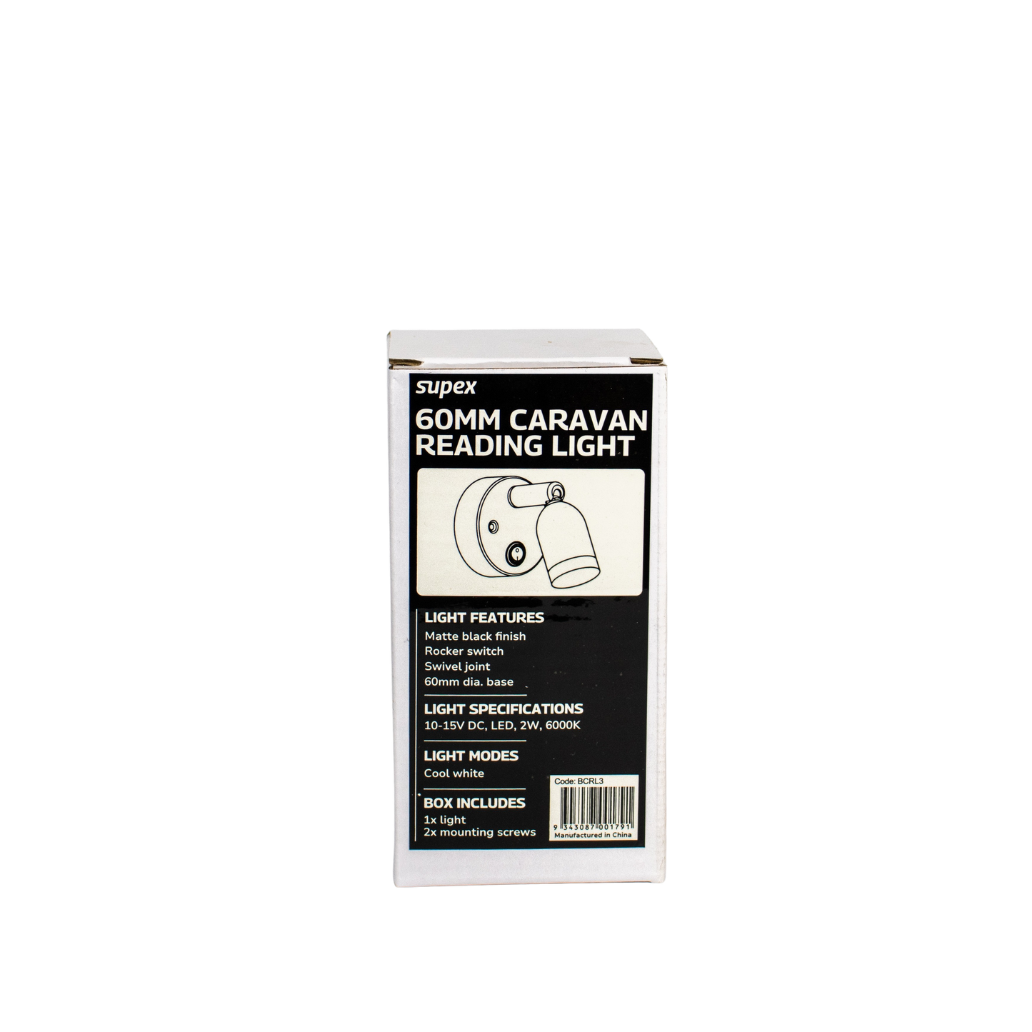 Supex 60mm Caravan Reading Light With Rocker Switch
