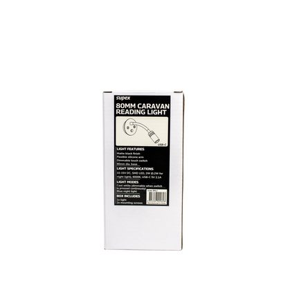 Supex 80mm Caravan Reading Light With USB-C Flexible Arm