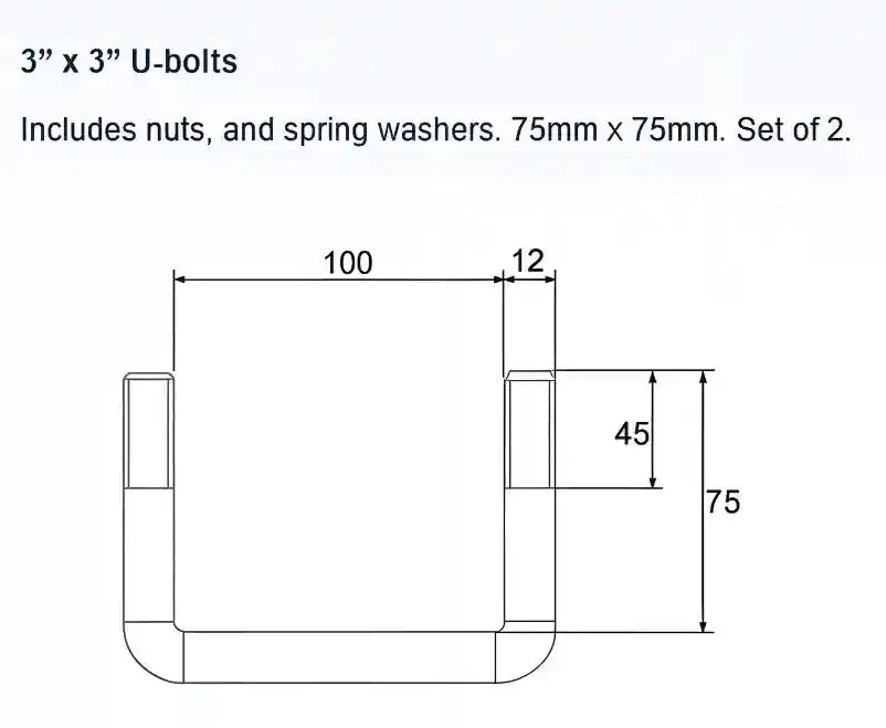 ARK U-Bolt 100mm x 50mm Kit - Suits 4" x 2" Drawbars. UB4B