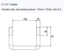 ARK U-Bolt 100mm x 50mm Kit - Suits 4" x 2" Drawbars. UB4B
