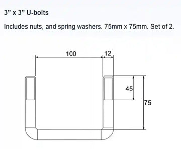 ARK U-Bolt 100mm x 50mm Kit - Suits 4" x 2" Drawbars. UB4B