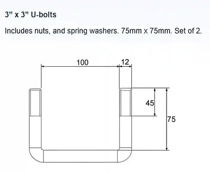 ARK U-Bolt 100mm x 50mm Kit - Suits 4" x 2" Drawbars. UB4B