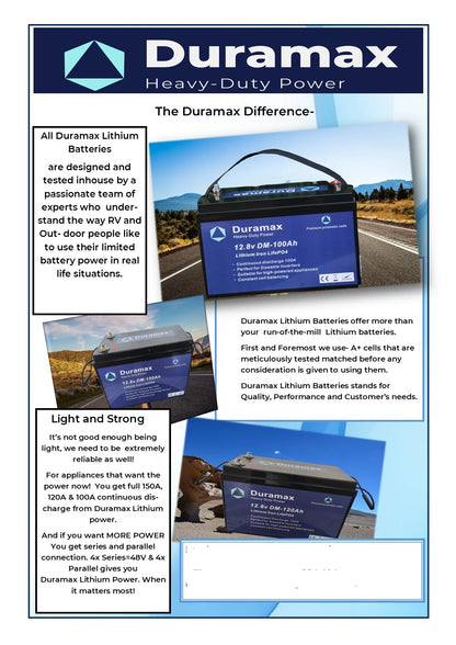 120amp Duramax Lithium Battery 12.8 volt with Bms Parallel or Series Connectable