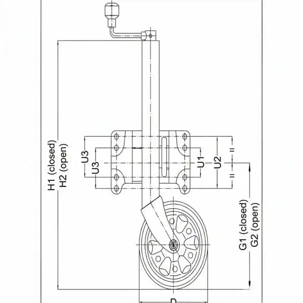 623660XP3 Alko Premium 10" Swing Up Jockey Wheel with Swivel Clamp Diagram