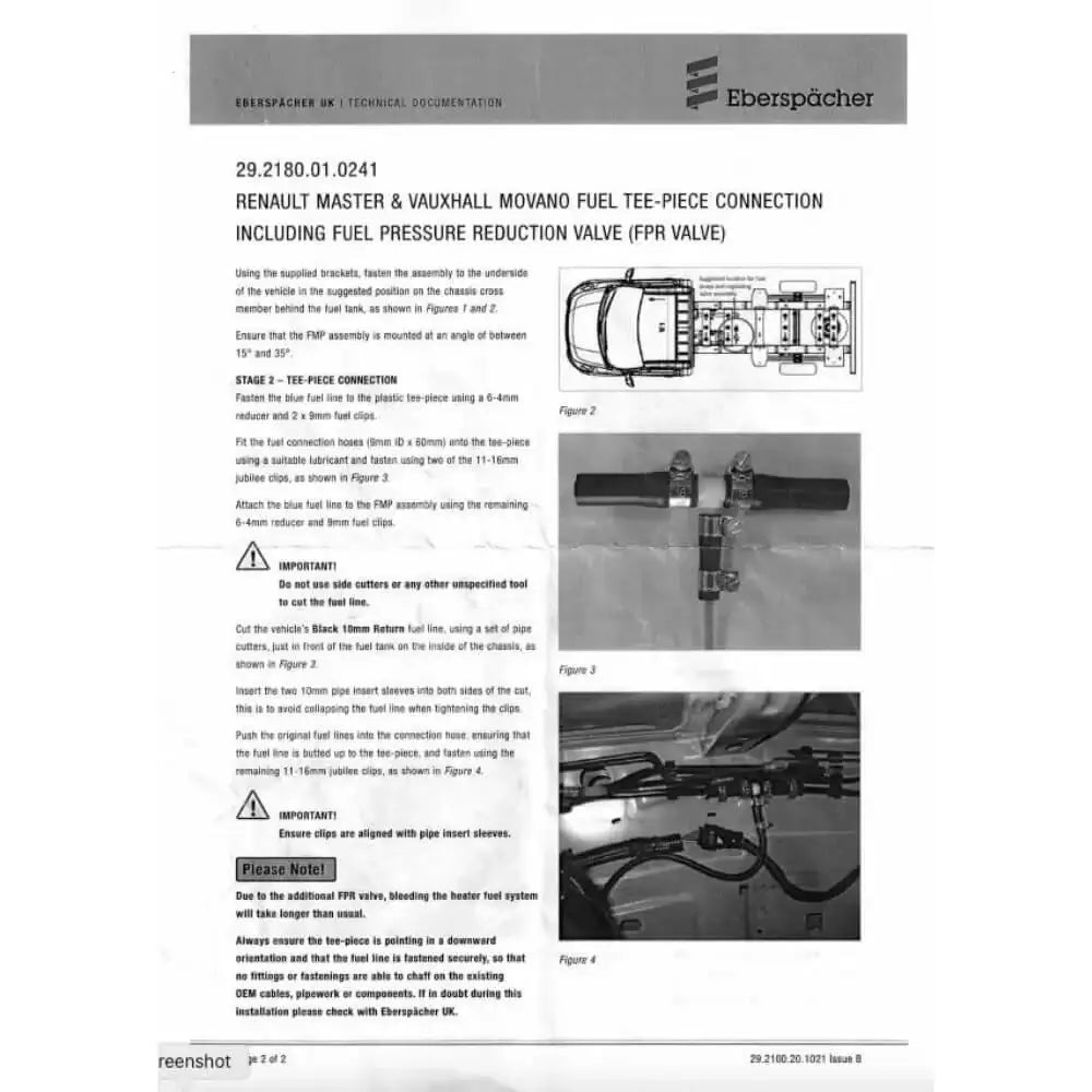 Eberspacher Pickup 29.2180.01.0241 Fuel Return Line Master Crafter