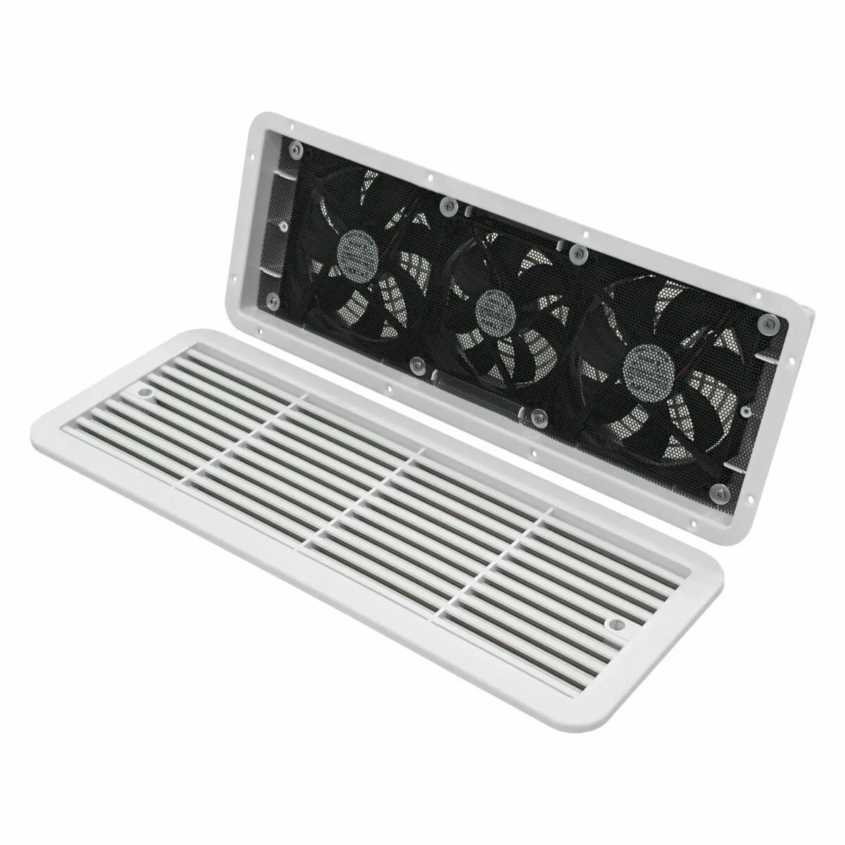 12V Caravan Fridge Vent with Triple Fans White 480mm