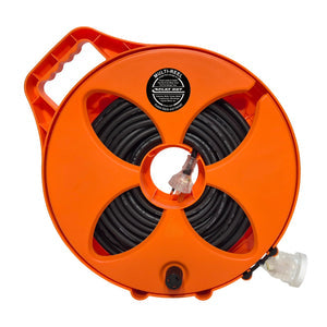 Flat Out 20m Premium 240v 15amp Extension Lead Narrow Multi-Reel Safety Orange