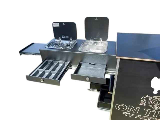 On The Go RV Slide Out Kitchen with Gas Cooktop 570mm X 1200mm