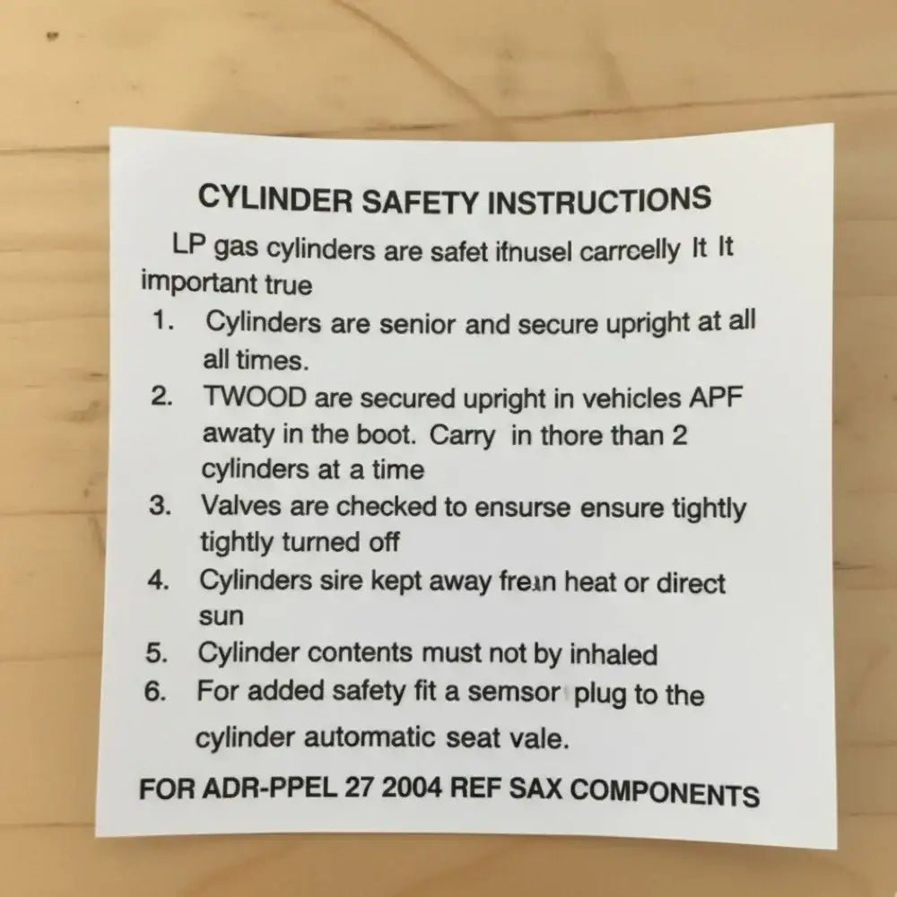 Gas Cylinder Safety instruction Sticker