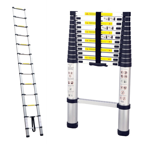 Silver 3.8m Portable Telescopic Ladder with Carry Bag