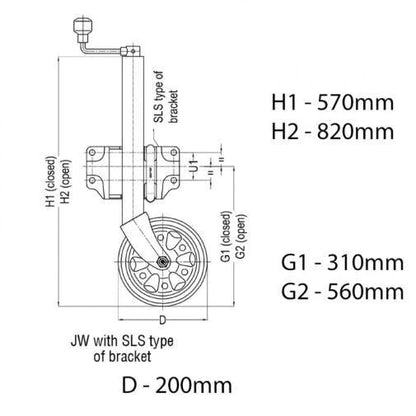 Alko Jockey Wheel 200mm with Locking Pin Swivel Bracket