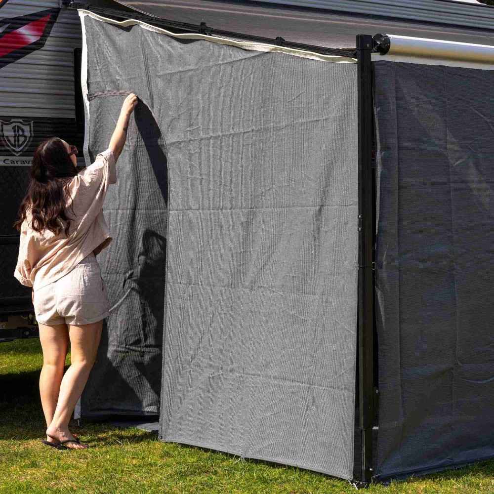 Cgear Grey Awning Privacy End Walls Angled End Drop with Zipper Door